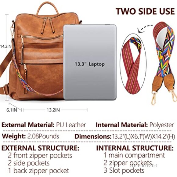 Faux Leather Backpack Purse with Detachable Strap, Multi-Pocket Design